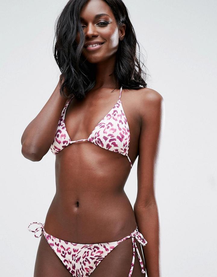Asos Mix And Match Micro Triangle Bikini Top In Pink Animal Print - Multi