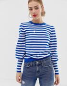 Only Organic Cotton Stripe Sweater With Cuff Detail - Blue