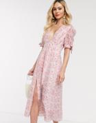 Collective The Label Tea Midi Dress In Pink Ditsy Organza