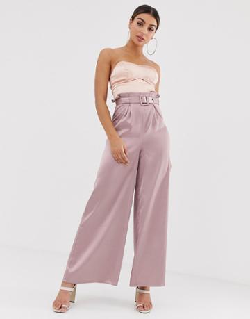 The Girlcode Belt Detail Wide Leg Pants In Blush - Pink