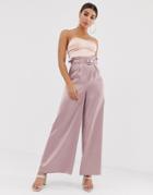 The Girlcode Belt Detail Wide Leg Pants In Blush - Pink