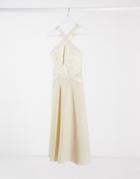 Little Mistress Bridesmaid Lace Trim Detail Midi Dress In Buttercup Yellow