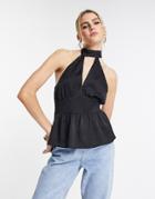 Topshop Satin Halter Top In Black