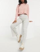 New Look Ribbed Wide Leg Pants In Oatmeal-white