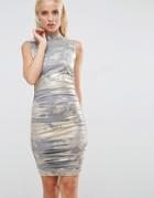 Ax Paris Metallic Ruched Mini Dress - Gold