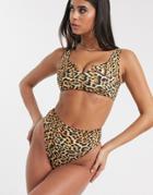 Asos Design Recycled Mix And Match High Leg High Waist Bikini Bottom In Animal Leopard Print-multi