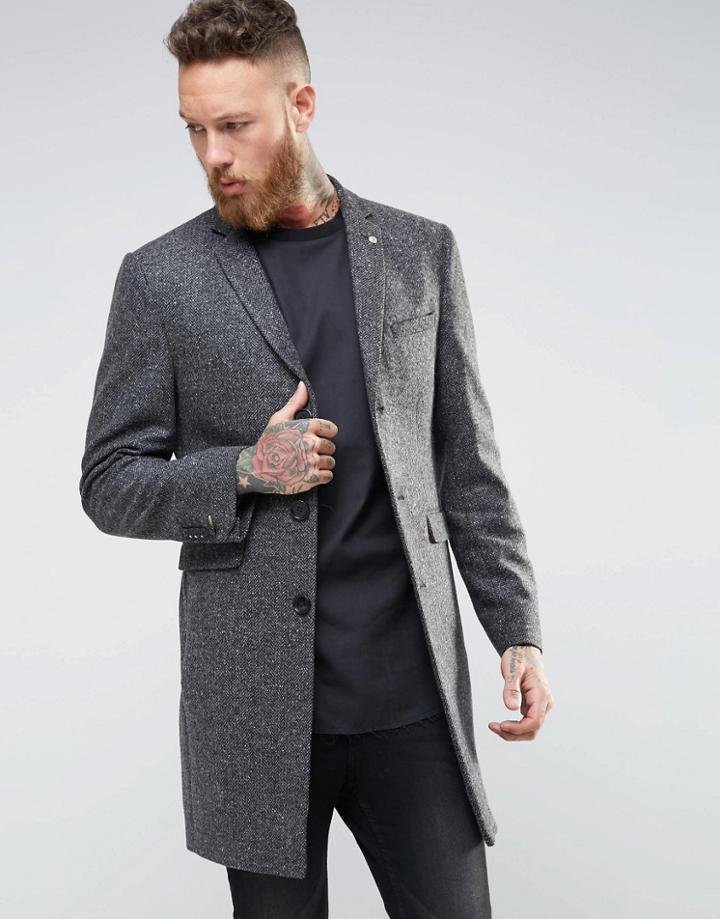 Noose & Monkey Herringbone Overcoat - Gray