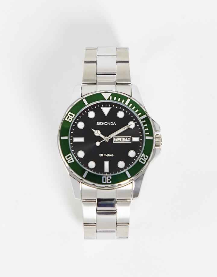 Sekonda Mens Bracelet Watch With Green Dial In Silver