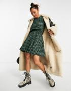 Aligne Recycled Blend Mini Dress With Cut Out Back In Green Check-multi