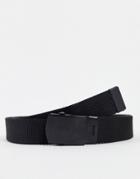 Asos Design Webbing Belt With Plate Buckle Detail-black