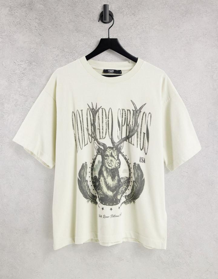 Jaded London Oversized T-shirt In White With Colorado Print