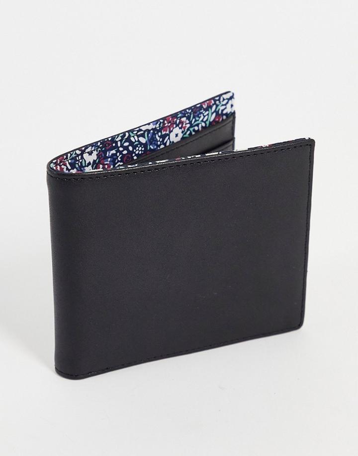 Gianni Feraud Leather Wallet With Floral Lining-black