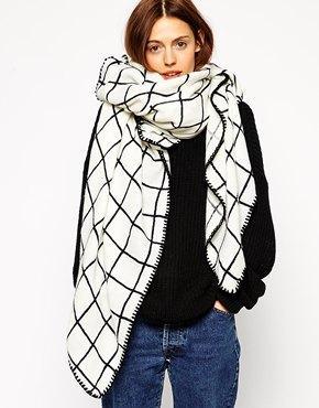 Asos Oversized Grid Check Square Scarf - White