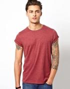 Asos T-shirt With Crew Neck And Roll Sleeve - Red Marl