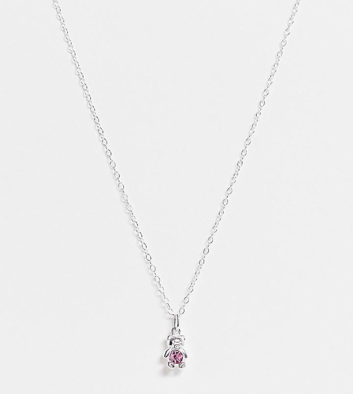 Asos Design Sterling Silver Necklace With Teddy Bear Charm