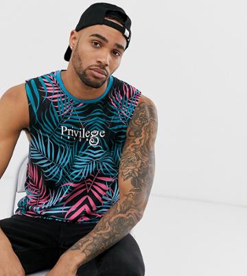 Asos Design Tall Privilege Ibiza Sleeveless T-shirt With Dropped Armhole And All Over Print-multi