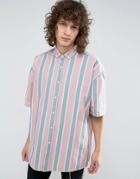 Asos Oversized Oxford Stripe Shirt In Pink - Red