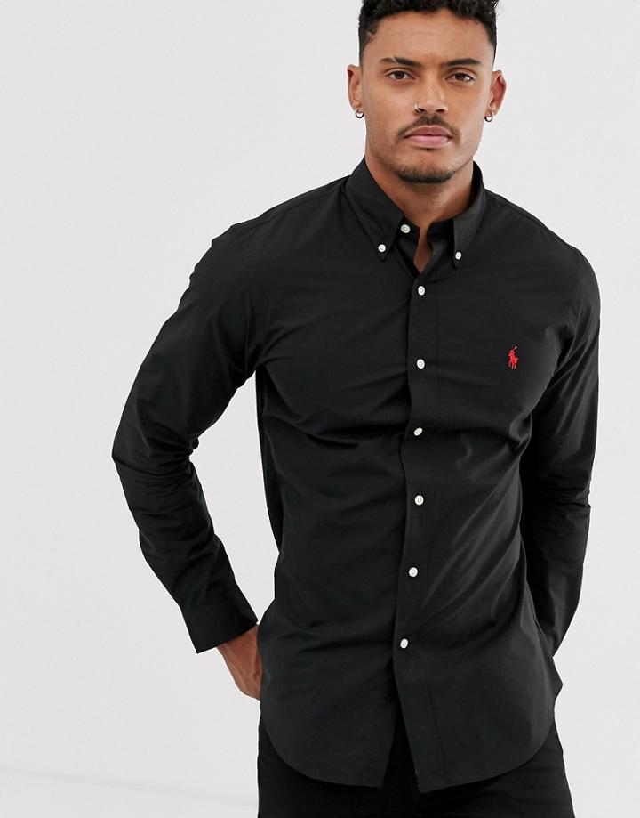 Polo Ralph Lauren Player Logo Slim Fit Poplin Shirt In Black