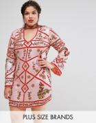 Frock And Frill Plus Plunge Embellished Dress With Choker - Multi
