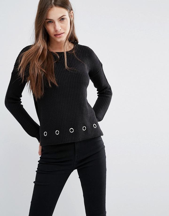 Brave Soul Sweater With Eyelets - Black