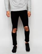 Jaded London Super Skinny Jeans With Frayed Knee Rips - Black