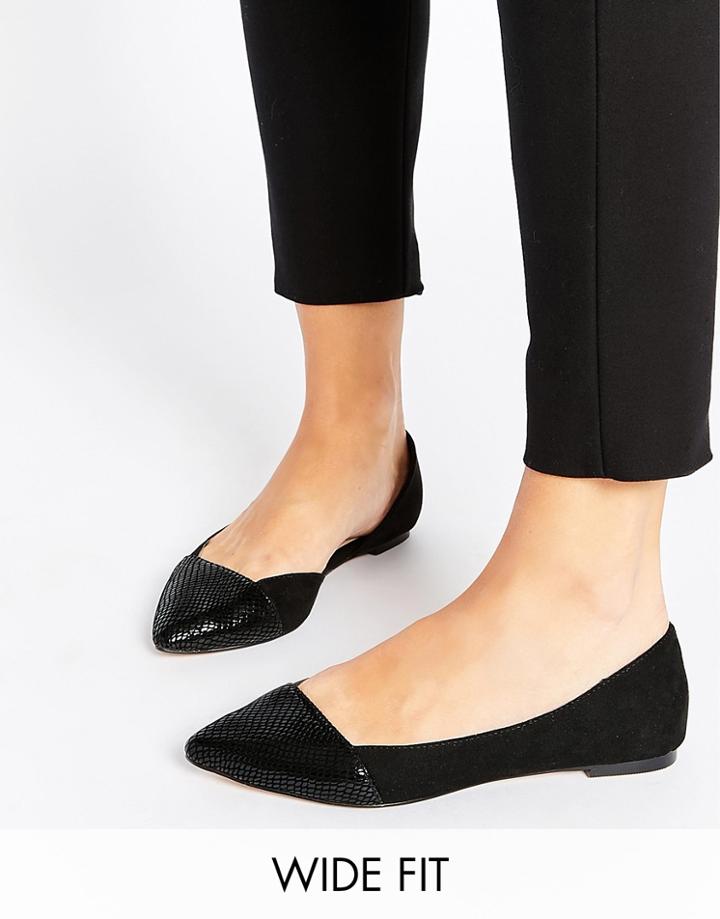 Asos Look Back Wide Fit Pointed Ballet Flats - Black