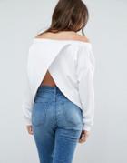 Asos Sweatshirt In Off Shoulder And Wrap Back - White