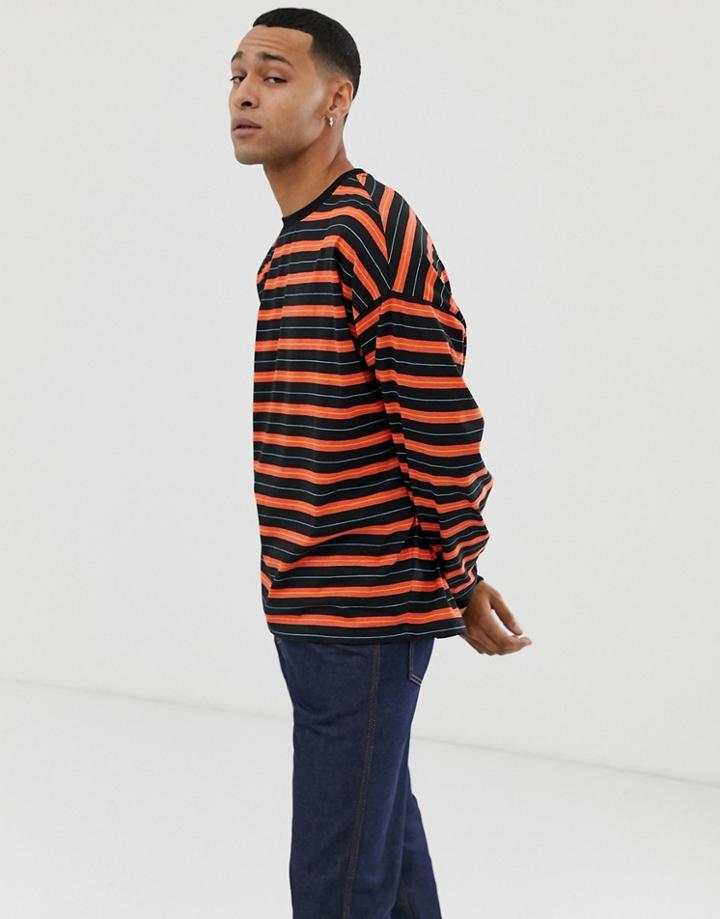 Asos Design Oversized Long Sleeve Striped T-shirt - Multi