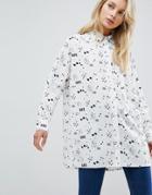 Asos Design Longline Shirt In Abstract Mono Print - Multi