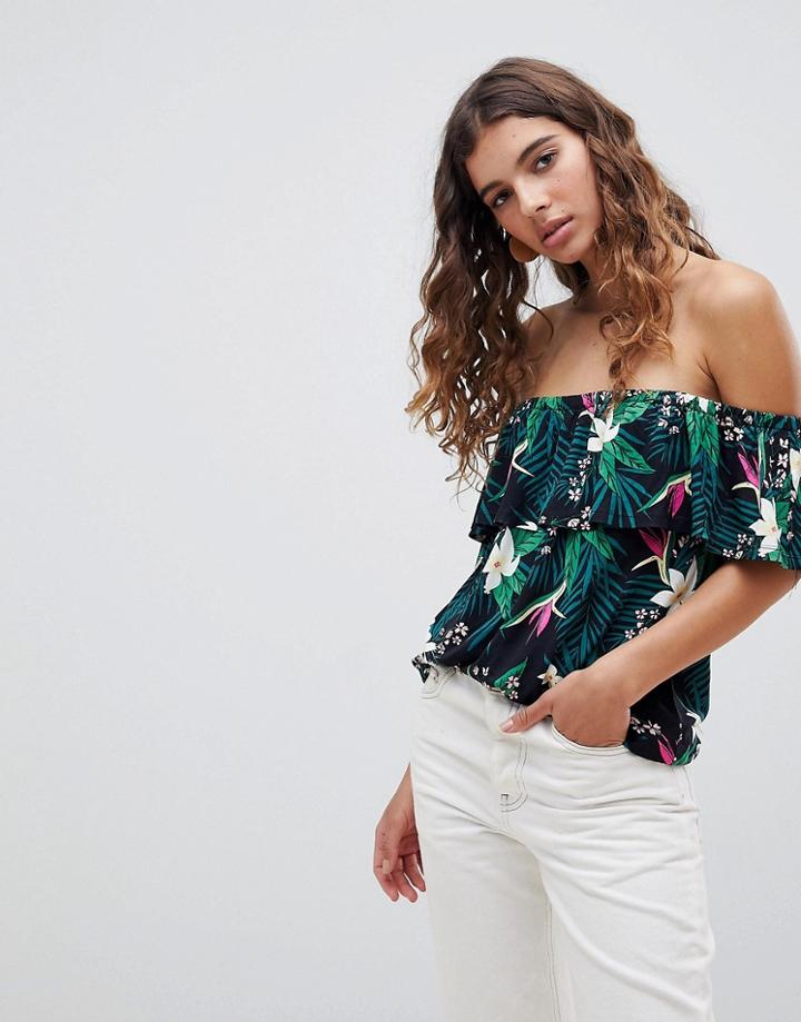 B.young Tropical Print Bardot Top - Multi