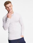 Asos Design Muscle Fit Merino Wool Sweater In Ice Gray