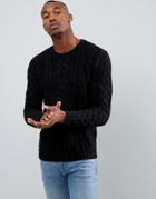 Asos Design Heavyweight Cable Knit Sweater In Black - Black