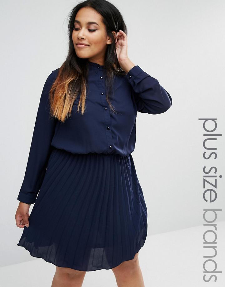 Praslin Plus Skater Dress With Pleated Skirt - Navy