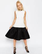 Asos White Scuba Contrast Hem Midi Dress
