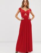 Asos Design Premium Lace And Pleat Off-the-shoulder Maxi Dress In Bright Red