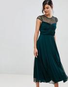 Coast Cleo Pleated Bridesmaids Dress With Lace Yolk - Green