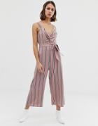 Unique21 Stripe Twist Wrap Jumpsuit - Pink