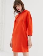 Monki Hooded Sweatshirt Dress In Orange - Orange