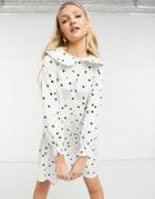 New Look Poplin Mini Dress With Collar In White Polka Dot