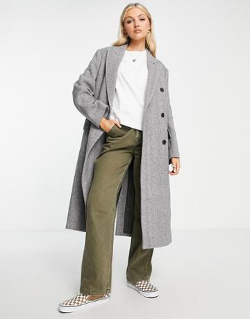 Lacoste Wool Double Breasted Longline Coat In Gray