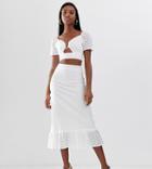 Fashion Union Tall Midi Skirt With Peplum Hem In Broderie Two-piece - White