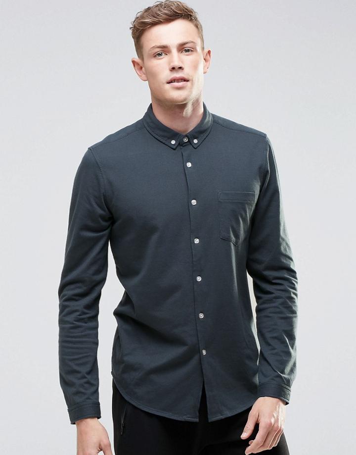 Asos Jersey Shirt In Petrol Blue With Long Sleeves - Petrol Blue