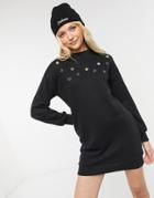 Violet Romance Eyelet Detail Sweater Dress In Black