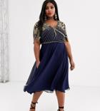 Virgos Lounge Plus Embellished Shoulder Skater Dress In Navy