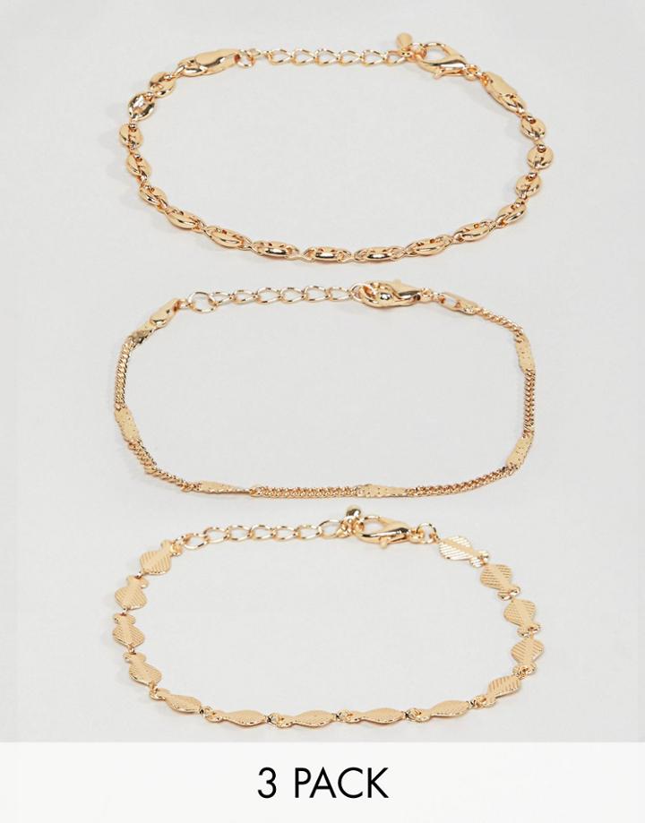 Asos Design Pack Of 3 Bracelets With Delicate Chain And Disc Detail In Gold - Gold
