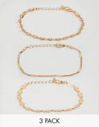 Asos Design Pack Of 3 Bracelets With Delicate Chain And Disc Detail In Gold - Gold