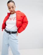 Boohoo Crop Hooded Padded Jacket In Red - Red
