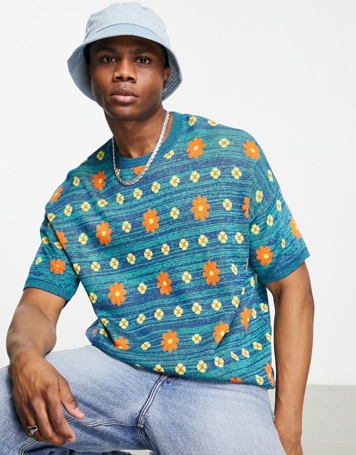 Asos Design Space Dye T-shirt With Floral Design-multi