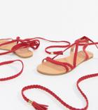Asos Design Fayla Tie Leg Plaited Flat Sandals - Red