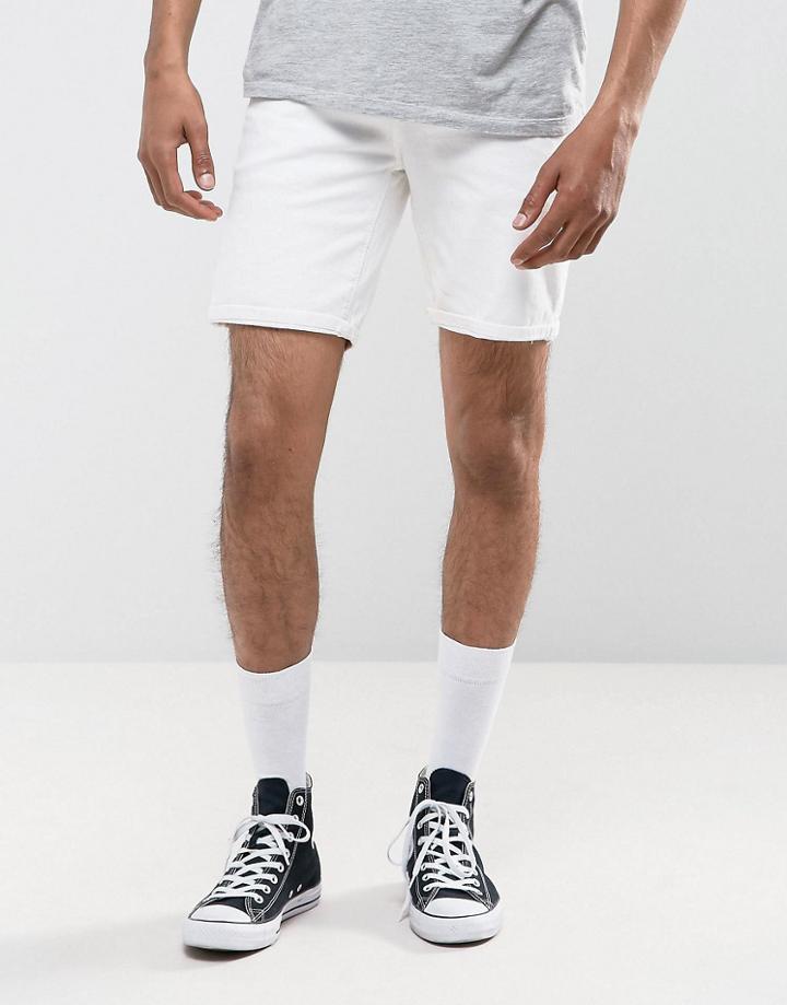 Pull & Bear Stretch Denim Shorts In White - White